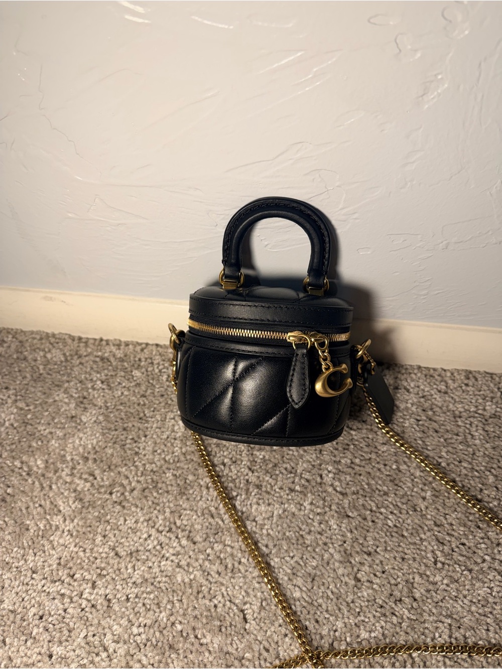 Coach Black Quilted Mini Top-Handle Crossbody with Gold Hardware